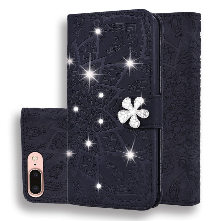 Calf Pattern Diamond Mandala Double Folding Design Embossed Leather Case with Wallet & Holder & Card Slots, For iPhone 7 Plus / 8 Plus