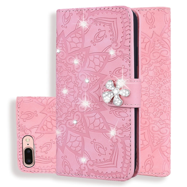 Calf Pattern Diamond Mandala Double Folding Design Embossed Leather Case with Wallet & Holder & Card Slots, For iPhone 7 Plus / 8 Plus