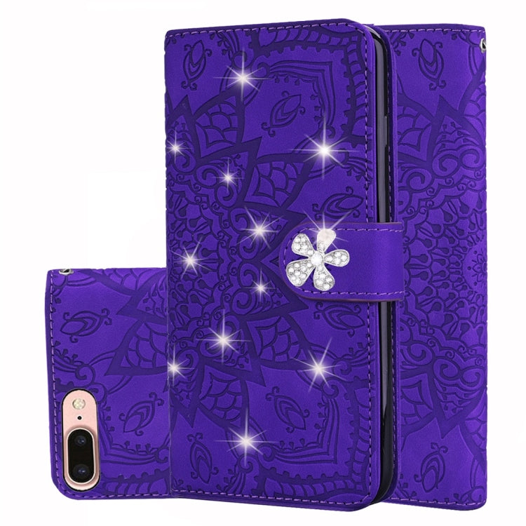 Calf Pattern Diamond Mandala Double Folding Design Embossed Leather Case with Wallet & Holder & Card Slots, For iPhone 7 Plus / 8 Plus