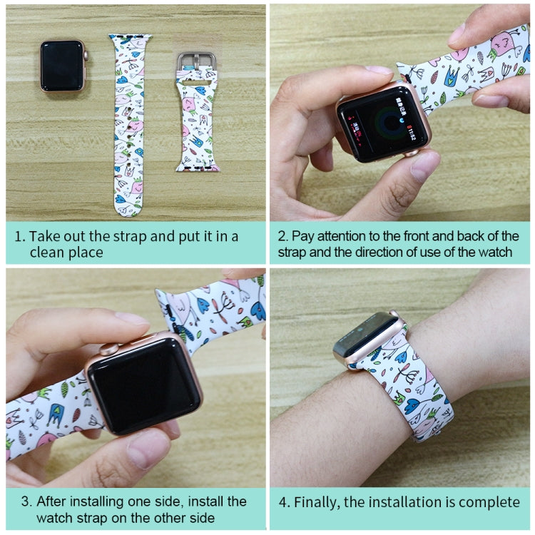 Silicone Printing Integrated Replacement Watch Case Watchband, For Apple Watch Series  7  45mm / & 6 & SE & 5 & 4 44mm