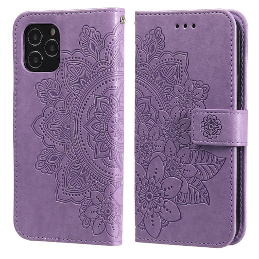 7-petal embossed floral iPhone 12 Pro leather wallet case with card slots and photo frame