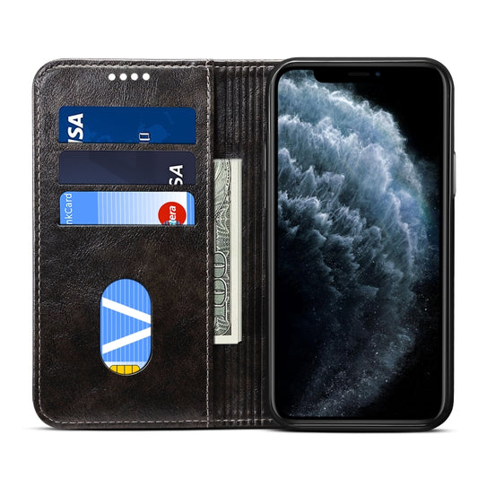 Baroque flip leather case iPhone 11 Pro Max card slot storage close-up
