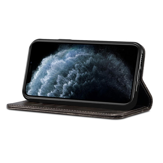 iPhone XS X leather case with holder stand open position side angle