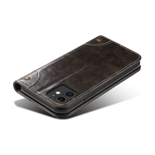 Leather flip case iPhone 11 Pro brown texture baroque pattern embossed
