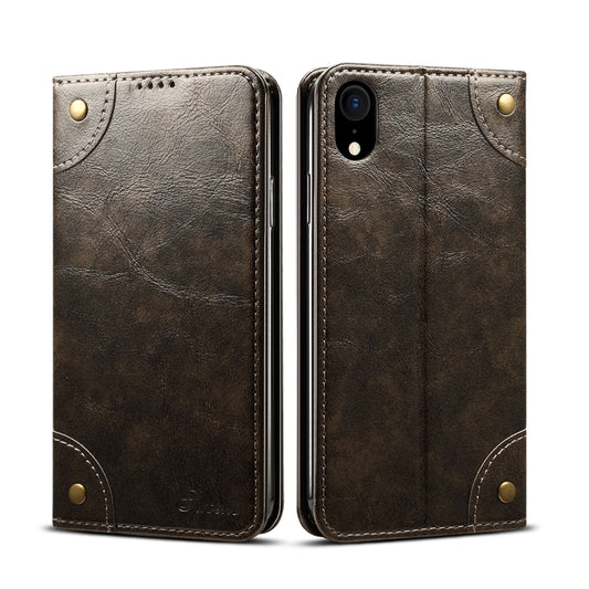 Brown baroque horizontal flip leather case displaying card slot compartments