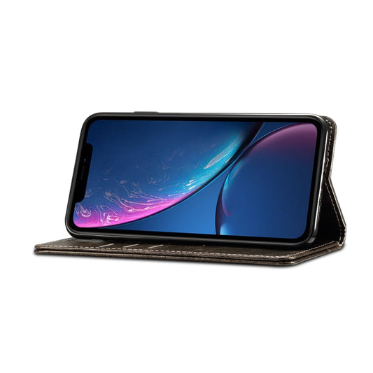 Baroque leather case back view with standalone holder feature for hands-free viewing