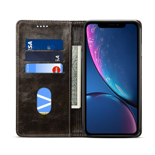 Detailed baroque embossed pattern on premium leather iPhone flip case exterior