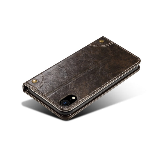 Card slot close-up on baroque leather wallet case for iPhone XR and XS Max