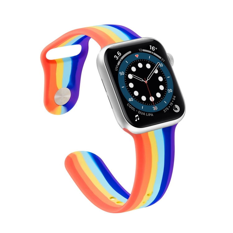 Rainbow Silicone Strap Watchband For Apple Watch Series, 7 45mm / 6 & SE & 5 & 4 44mm / 3 & 2 & 1 42mm, 7 41mm / 6 & SE & 5 & 4 40mm / 3 & 2 & 1 38mm