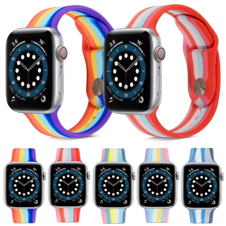 Rainbow Silicone Strap Watchband For Apple Watch Series, 7 45mm / 6 & SE & 5 & 4 44mm / 3 & 2 & 1 42mm, 7 41mm / 6 & SE & 5 & 4 40mm / 3 & 2 & 1 38mm