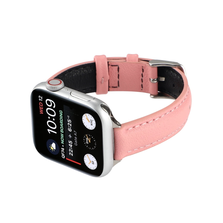 14mm Slim Genuine Leather Strap Watchband For Apple Watch Series, 7 45mm / 6 & SE & 5 & 4 44mm / 3 & 2 & 1 42mm, 7 41mm / 6 & SE & 5 & 4 40mm / 3 & 2 & 1 38mm