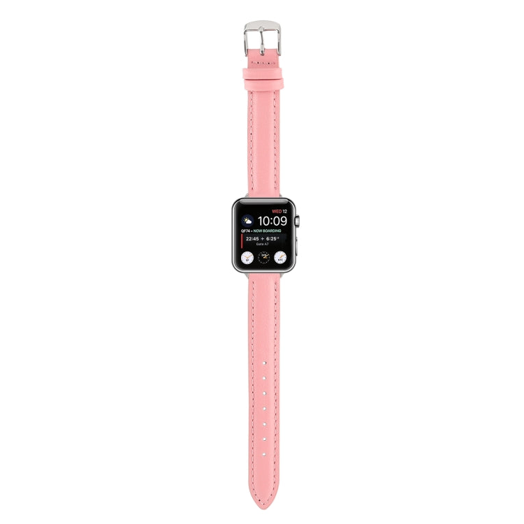 14mm Slim Genuine Leather Strap Watchband For Apple Watch Series, 7 45mm / 6 & SE & 5 & 4 44mm / 3 & 2 & 1 42mm, 7 41mm / 6 & SE & 5 & 4 40mm / 3 & 2 & 1 38mm