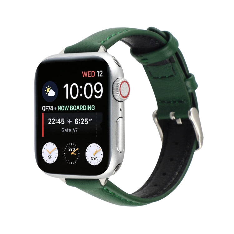 14mm Slim Genuine Leather Strap Watchband For Apple Watch Series, 7 45mm / 6 & SE & 5 & 4 44mm / 3 & 2 & 1 42mm, 7 41mm / 6 & SE & 5 & 4 40mm / 3 & 2 & 1 38mm