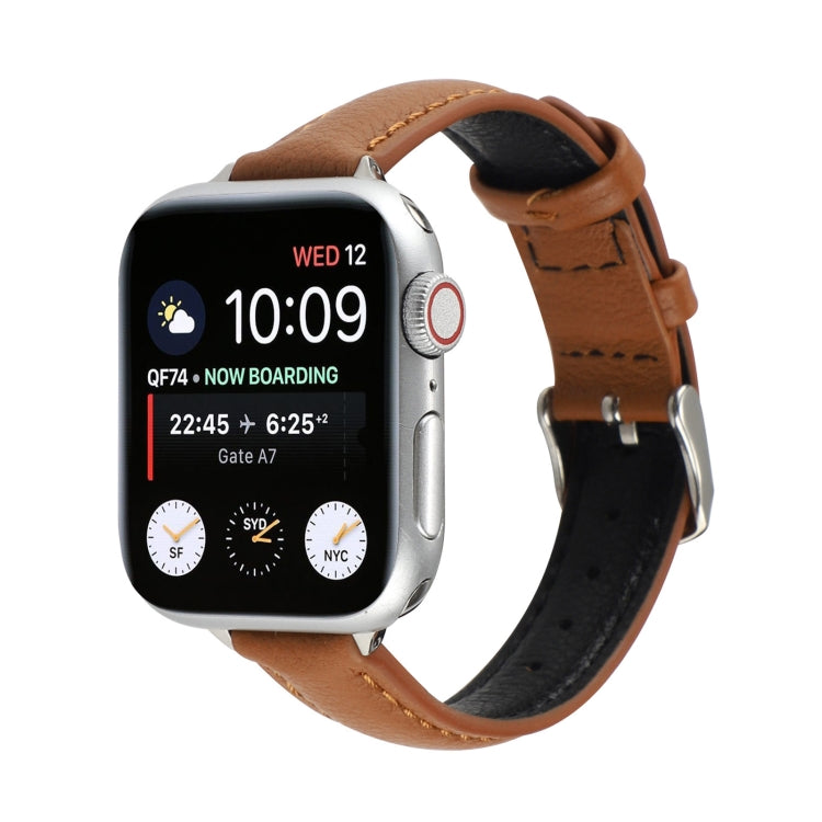 14mm Slim Genuine Leather Strap Watchband For Apple Watch Series, 7 45mm / 6 & SE & 5 & 4 44mm / 3 & 2 & 1 42mm, 7 41mm / 6 & SE & 5 & 4 40mm / 3 & 2 & 1 38mm