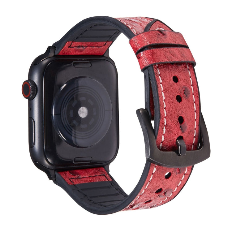 Ostrich Texture Leather Replacement Watchbands For Apple Watch Series, 7 45mm / 6 & SE & 5 & 4 44mm / 3 & 2 & 1 42mm, 7 41mm / 6 & SE & 5 & 4 40mm / 3 & 2 & 1 38mm