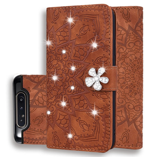 Calf leather Galaxy A5 A8 phone case with diamond mandala embossed design and wallet slots