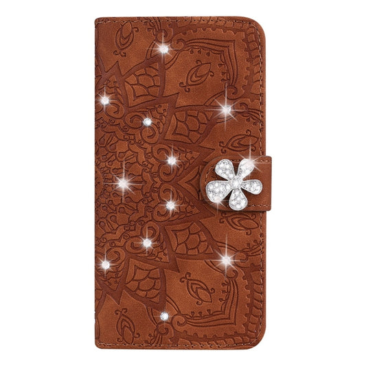 Embossed mandala pattern on brown calf leather Samsung Galaxy case with card holders