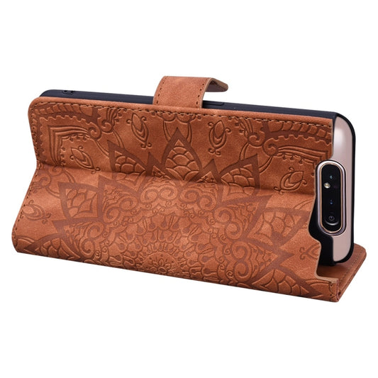 Diamond mandala embossed leather case for Galaxy J8 displaying detailed texture and craftsmanship