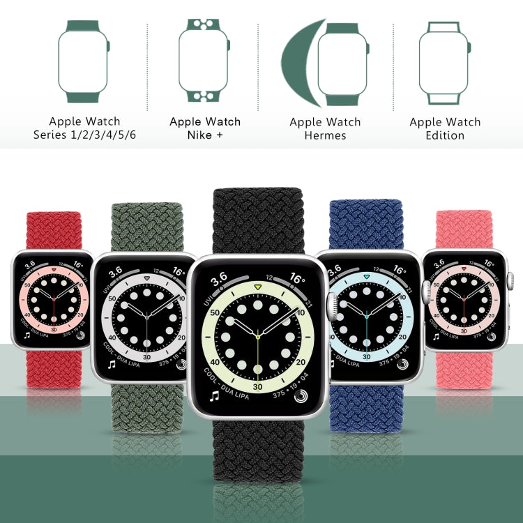 Metal Head Braided Nylon Solid Color Replacement Strap Watchband For Apple Watch Series 6 & SE & 5 & 4 40mm / 3 & 2 & 1 38mm, M 145mm