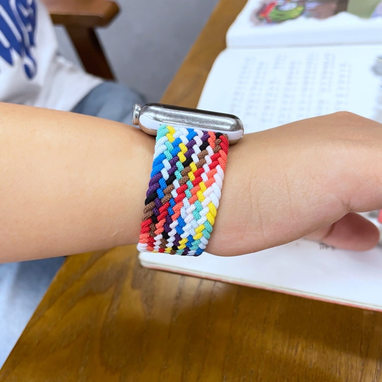 Rainbow Braided Single Loop Replacement Watchbands, Size: L 155mm For Apple Watch Series 6 & SE & 5 & 4 40mm / 3 & 2 & 1 38mm, L 155mm 40mm / 38mm