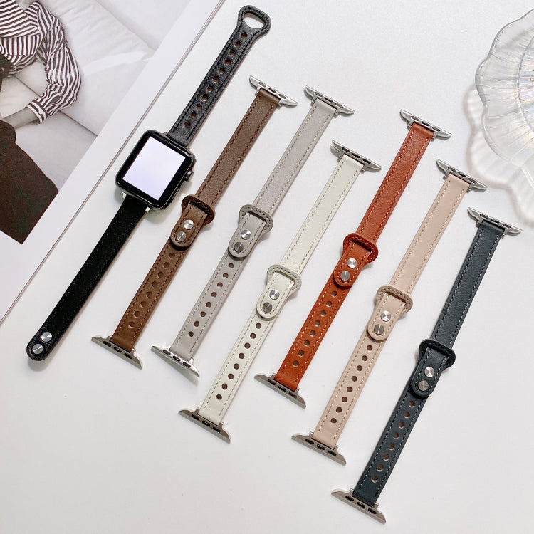 Double Studs Buckle Genuine Leather Strap Watchband For Apple Watch Series, 7 45mm / 6 & SE & 5 & 4 44mm / 3 & 2 & 1 42mm, 7 41mm / 6 & SE & 5 & 4 40mm / 3 & 2 & 1 38mm