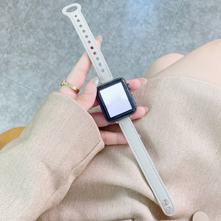 Double Studs Buckle Genuine Leather Strap Watchband For Apple Watch Series, 7 45mm / 6 & SE & 5 & 4 44mm / 3 & 2 & 1 42mm, 7 41mm / 6 & SE & 5 & 4 40mm / 3 & 2 & 1 38mm