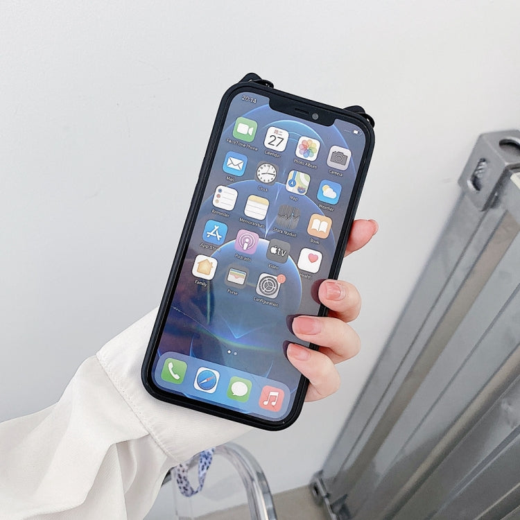 Cat Ear Leopard Print TPU Straight Edge Protective Case with Lanyard, For iPhone 11, For iPhone 11 Pro, For iPhone 11 Pro Max, For iPhone 12, For iPhone 12 Pro, For iPhone 12 Pro Max