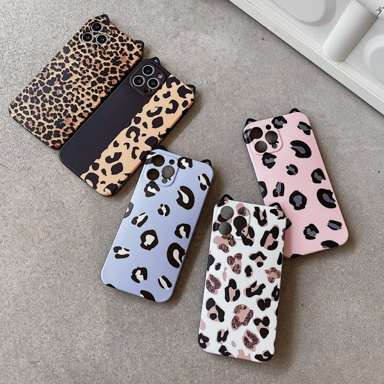 Cat Ear Leopard Print TPU Straight Edge Protective Case with Lanyard, For iPhone 11, For iPhone 11 Pro, For iPhone 11 Pro Max, For iPhone 12, For iPhone 12 Pro, For iPhone 12 Pro Max