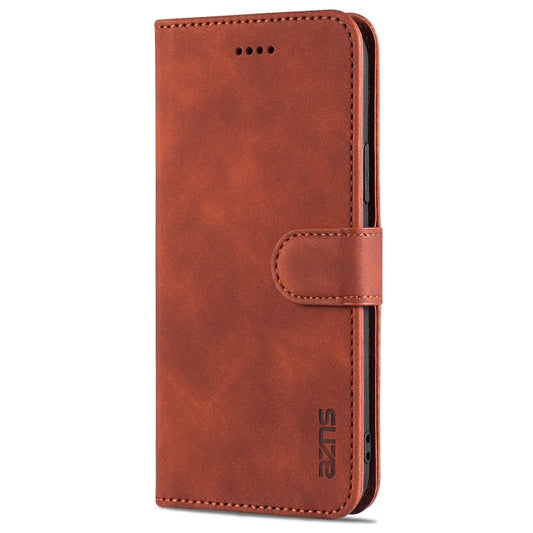 Horizontal flip design showing premium calf grain leather texture and interior card slots