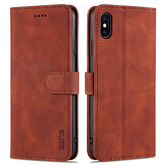 AZNS leather iPhone XS Max case with card slots, horizontal flip design, calf texture