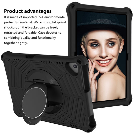 Black EVA tablet case with built-in holder stand for hands-free viewing