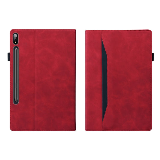 Premium horizontal leather tablet case featuring multiple storage compartments and viewing stand
