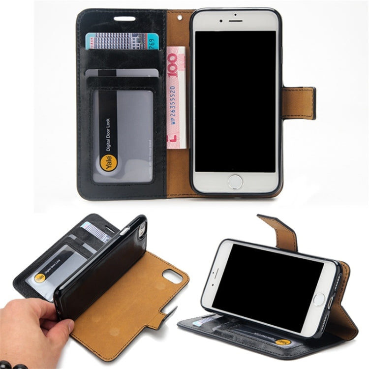 Crazy Horse Texture Detachable Magnetic Back Cover Horizontal Flip Leather Case with Holder & Card Slots & Photo Frame & Wallet, For iPhone SE 2022 / SE 2020 / 8 / 7