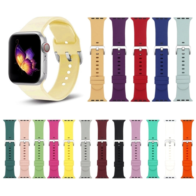 Silver Buckle Silicone Replacement Strap Watchband, For Apple Watch Series 7  41mm / & 6 & SE & 5 & 4 40mm