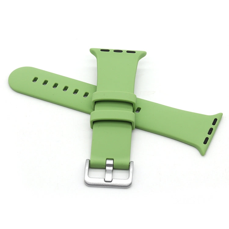 Silver Buckle Silicone Replacement Strap Watchband, For Apple Watch Series  7  45mm / & 6 & SE & 5 & 4 44mm