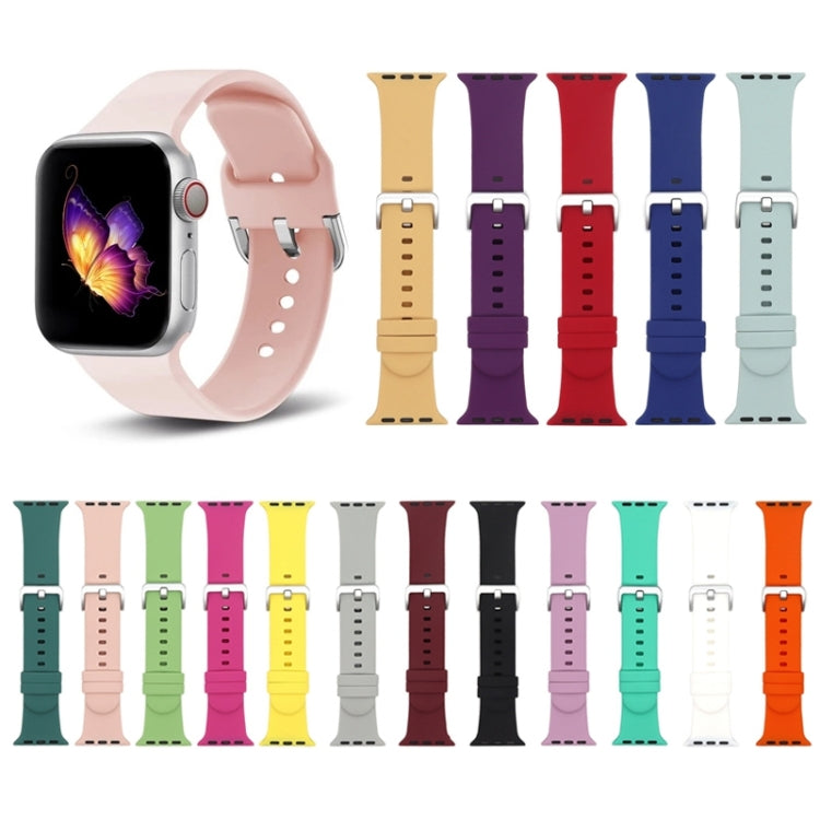 Silver Buckle Silicone Replacement Strap Watchband, For Apple Watch Series  7  45mm / & 6 & SE & 5 & 4 44mm