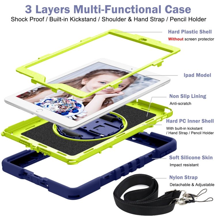 360 Degree Rotation Contrast Color Shockproof Silicone + PC Case with Holder & Hand Grip Strap & Shoulder Strap, For iPad 9.7 2018 / 2017, For iPad 10.9 / Pro 11 2020 / 2021 / 2018, For Samsung Galaxy Tab A7 Lite T220 / T225