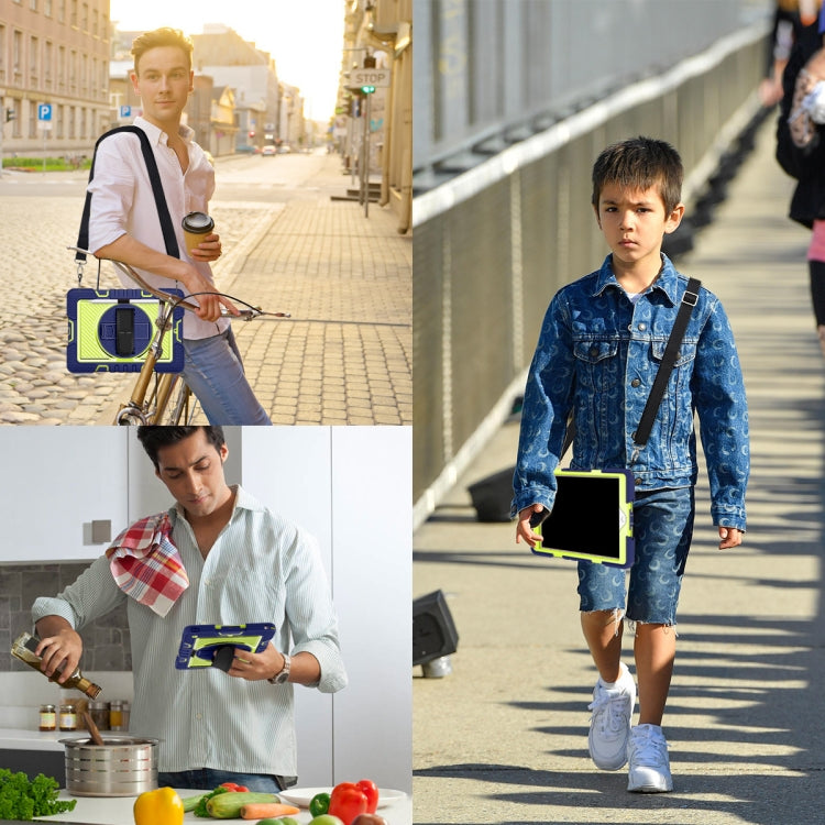 360 Degree Rotation Contrast Color Shockproof Silicone + PC Case with Holder & Hand Grip Strap & Shoulder Strap, For iPad 9.7 2018 / 2017, For iPad 10.9 / Pro 11 2020 / 2021 / 2018, For Samsung Galaxy Tab A7 Lite T220 / T225