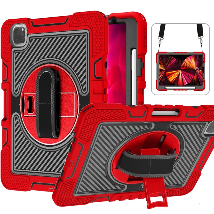 360 Degree Rotation Contrast Color Shockproof Silicone + PC Case with Holder & Hand Grip Strap & Shoulder Strap, For iPad 9.7 2018 / 2017, For iPad 10.9 / Pro 11 2020 / 2021 / 2018, For Samsung Galaxy Tab A7 Lite T220 / T225