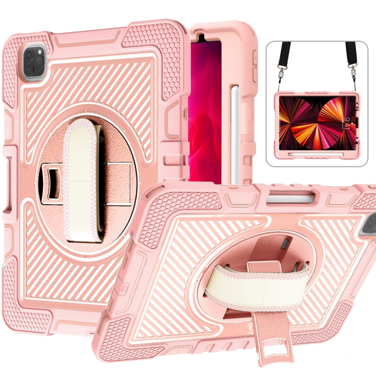 360 Degree Rotation Contrast Color Shockproof Silicone + PC Case with Holder & Hand Grip Strap & Shoulder Strap, For iPad 9.7 2018 / 2017, For iPad 10.9 / Pro 11 2020 / 2021 / 2018, For Samsung Galaxy Tab A7 Lite T220 / T225