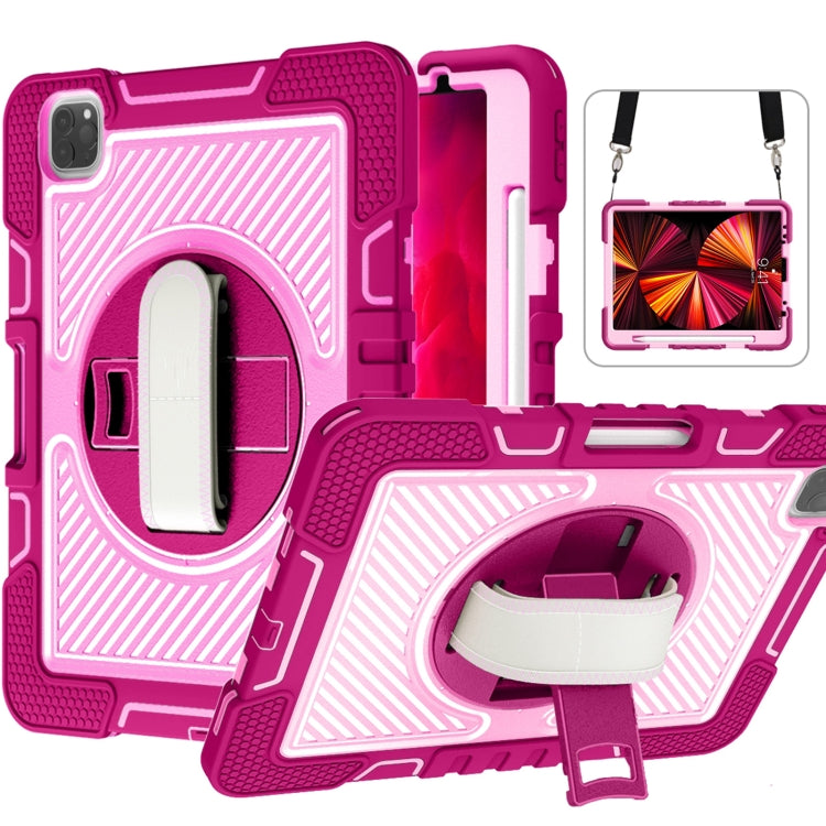 360 Degree Rotation Contrast Color Shockproof Silicone + PC Case with Holder & Hand Grip Strap & Shoulder Strap, For iPad 9.7 2018 / 2017, For iPad 10.9 / Pro 11 2020 / 2021 / 2018, For Samsung Galaxy Tab A7 Lite T220 / T225