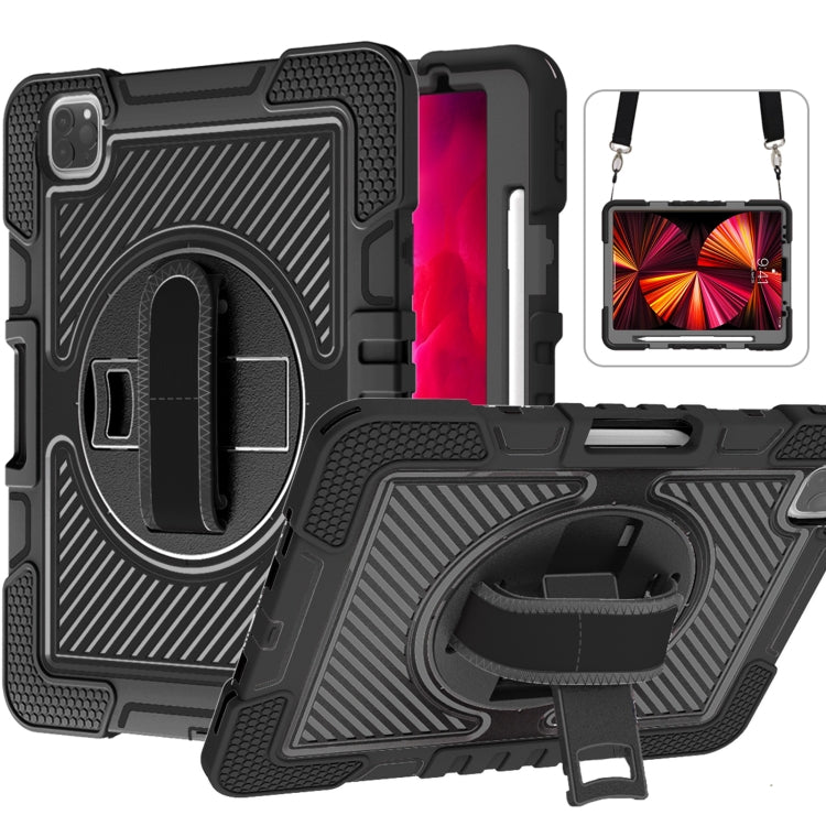360 Degree Rotation Contrast Color Shockproof Silicone + PC Case with Holder & Hand Grip Strap & Shoulder Strap, For iPad 9.7 2018 / 2017, For iPad 10.9 / Pro 11 2020 / 2021 / 2018, For Samsung Galaxy Tab A7 Lite T220 / T225