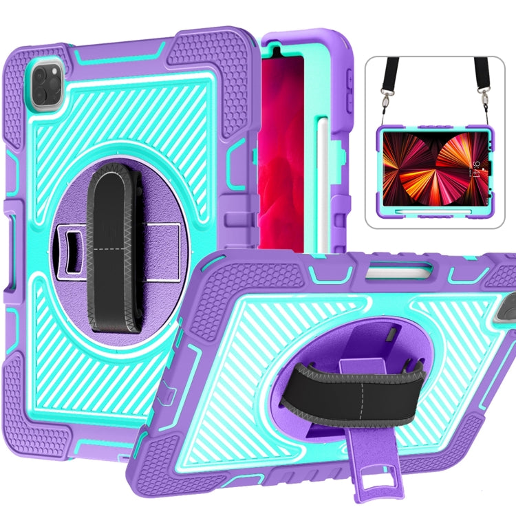 360 Degree Rotation Contrast Color Shockproof Silicone + PC Case with Holder & Hand Grip Strap & Shoulder Strap, For iPad 9.7 2018 / 2017, For iPad 10.9 / Pro 11 2020 / 2021 / 2018, For Samsung Galaxy Tab A7 Lite T220 / T225