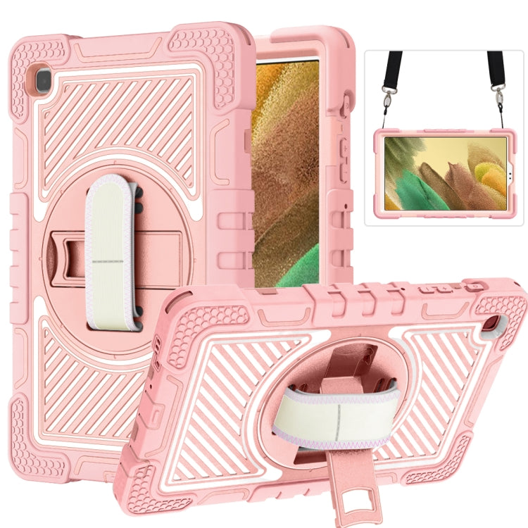 360 Degree Rotation Contrast Color Shockproof Silicone + PC Case with Holder & Hand Grip Strap & Shoulder Strap, For iPad 9.7 2018 / 2017, For iPad 10.9 / Pro 11 2020 / 2021 / 2018, For Samsung Galaxy Tab A7 Lite T220 / T225