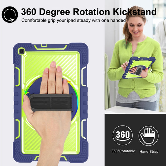 Galaxy Tab A protective case showcasing rotating stand functionality and shoulder strap attachment