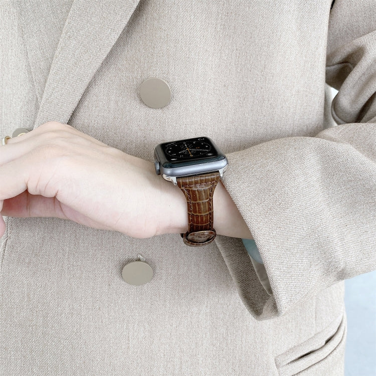 Crocodile Texture Leather Replacement Strap Watchband, For Apple Watch Series 7  41mm / & 6 & SE & 5 & 4 40mm, For Apple Watch Series  7  45mm / & 6 & SE & 5 & 4 44mm