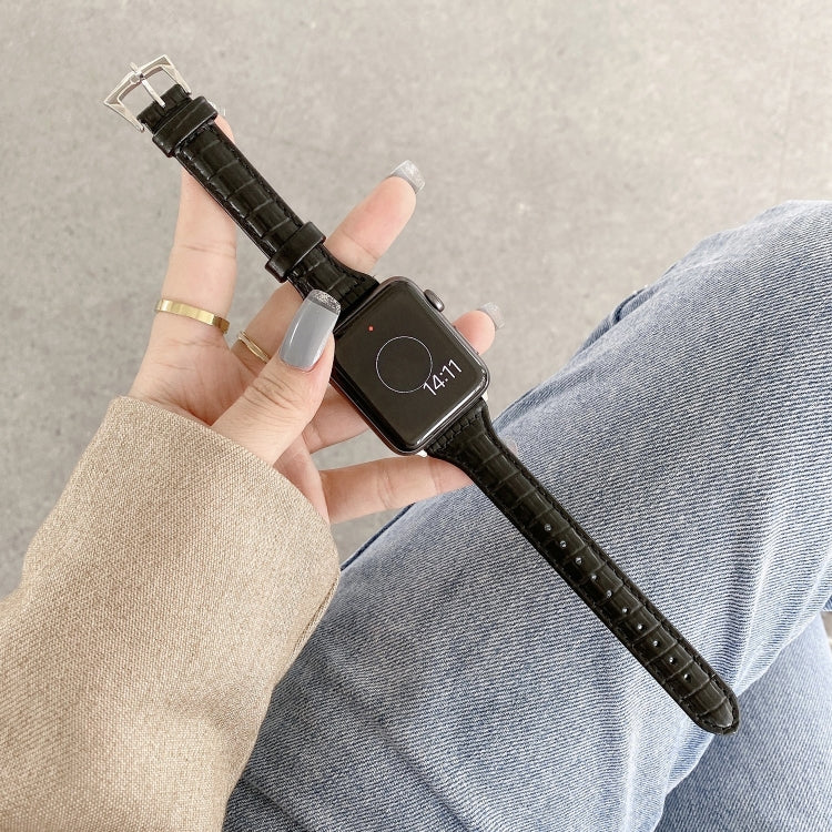 Crocodile Texture Leather Replacement Strap Watchband, For Apple Watch Series 7  41mm / & 6 & SE & 5 & 4 40mm, For Apple Watch Series  7  45mm / & 6 & SE & 5 & 4 44mm