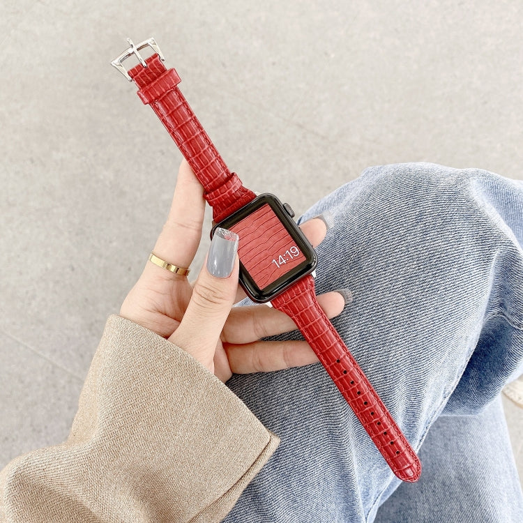 Crocodile Texture Leather Replacement Strap Watchband, For Apple Watch Series 7  41mm / & 6 & SE & 5 & 4 40mm, For Apple Watch Series  7  45mm / & 6 & SE & 5 & 4 44mm