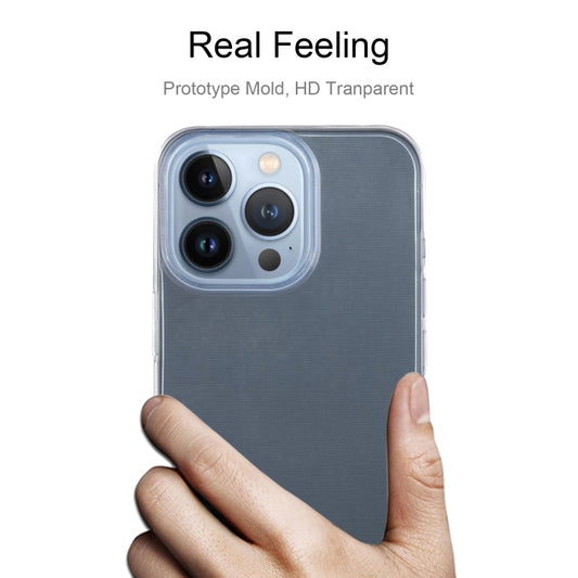 Close-up of durable TPU material texture on transparent iPhone 13 Pro protective case