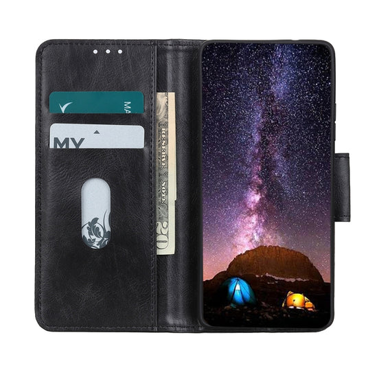 iPhone 13 mini brown leather wallet case with multiple card slots and kickstand